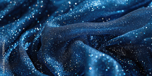 Elegant blue Glitter Fabric Texture. Close-up of a glittery cloth with a shimmering texture.