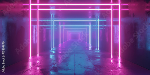Futuristic empty pink Neon-Lit Corridor mockup. 3D-rendered corridor with vibrant neon lights and a futuristic design.