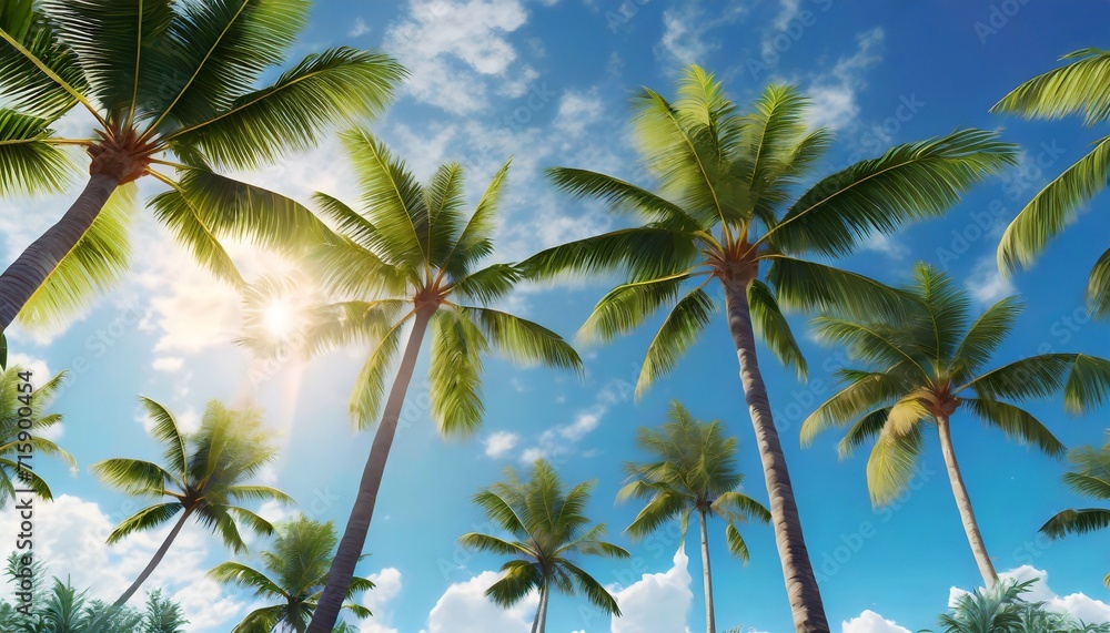 tropical palm trees and blue sky