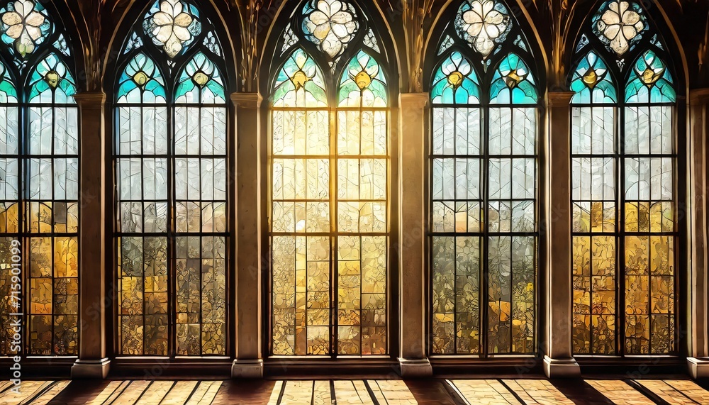 stained glass windows in the gothic style vintage drawing art picture photo wallpaper - obrazy, fototapety, plakaty 