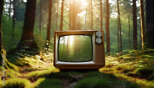 old analog television in forest