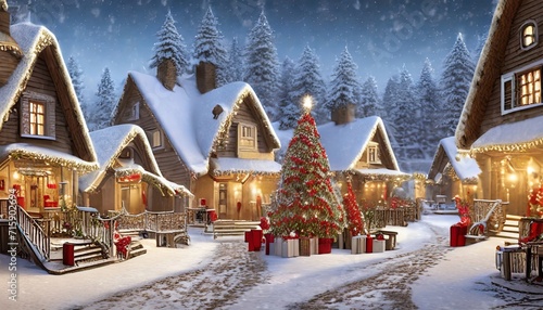 christmas village with snow in vintage style winter village landscape christmas holidays christmas card 3d illustration photo