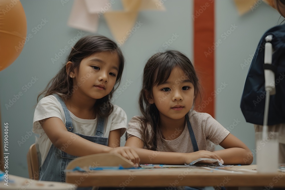 Portrait of little children doing art project in school Portrait of little children doing art project in school