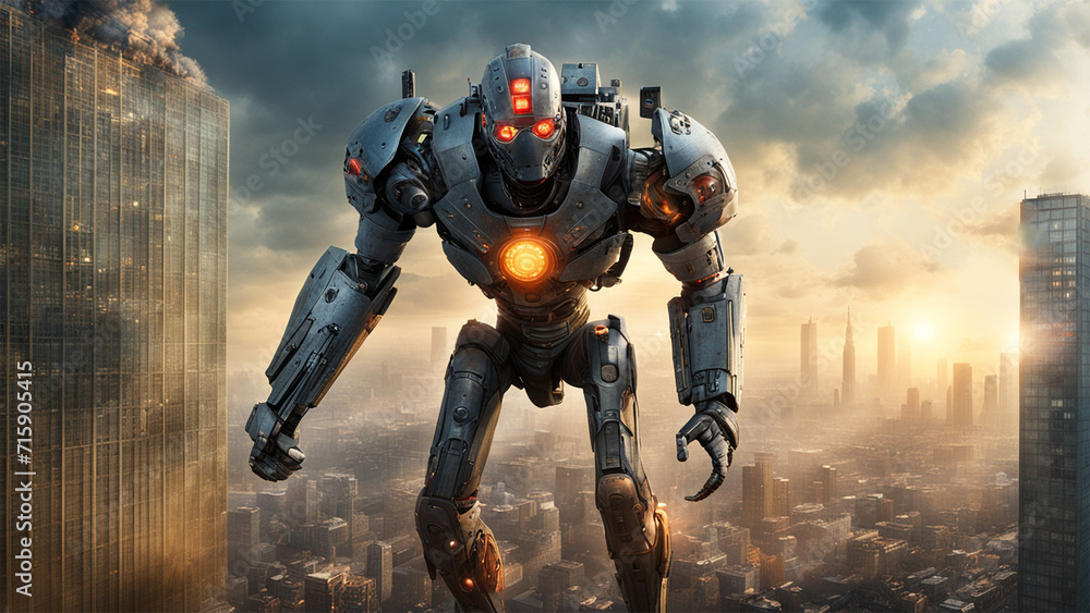 Fototapeta premium giant robot destroying city