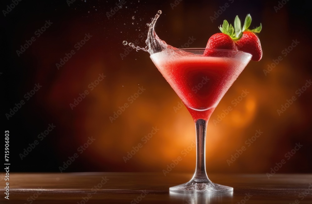 strawberry daiquiri alcoholic cocktail, summer cocktail with berries, non-alcoholic drink with ice, International Bartenders Day, water drops, wooden table