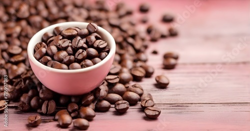 coffee beans in a cup  pink background  Generative AI