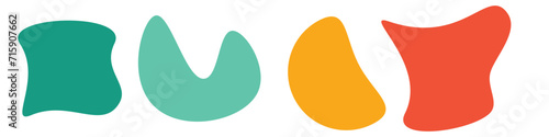 Organic amoeba blob shape abstract green color with line vector illustration isolated on transparent background. Set of irregular round blot form graphic element. Doodle drops with outline circle