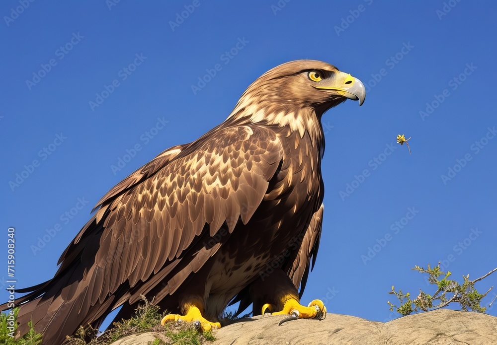 Golden eagle resting in the sun with open beak Golden eagle resting in the sun with open beak