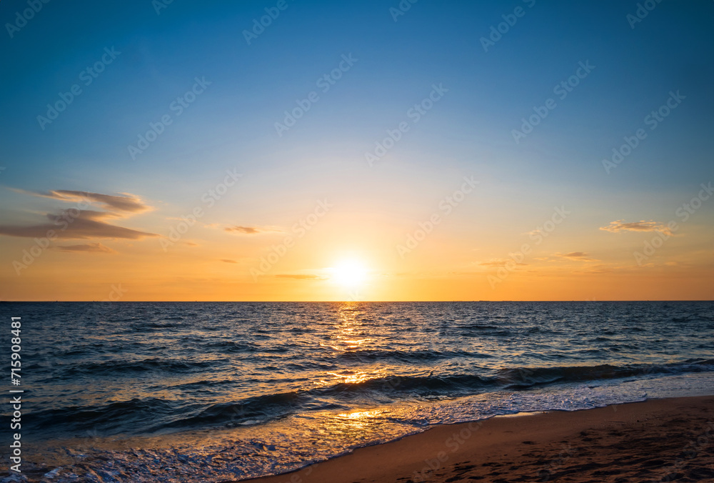 Landscape horizon viewpoint panorama summer sea beach nobody wind wave cool holiday calm coastal sunset sky light orange golden evening day time look calm nature tropical beautiful ocean water travel