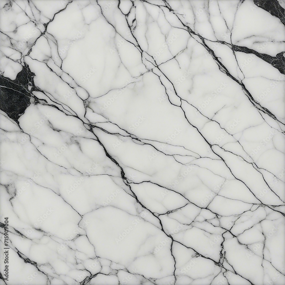  A square image of a white marble texture with thin black veins 