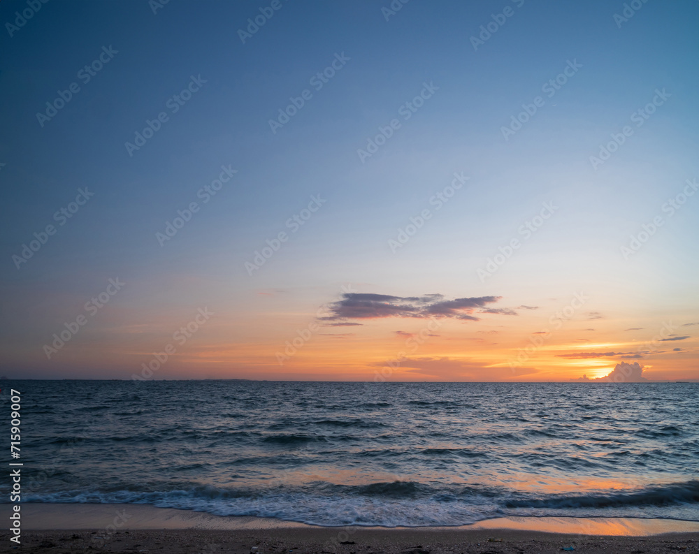 Landscape horizon viewpoint panorama summer sea beach nobody wind wave cool holiday calm coastal sunset sky light orange golden evening day time look calm nature tropical beautiful ocean water travel Landscape horizon viewpoint panorama summer sea beach nobody wind wave cool holiday calm coastal sunset sky light orange golden evening day time look calm nature tropical beautiful ocean water travel