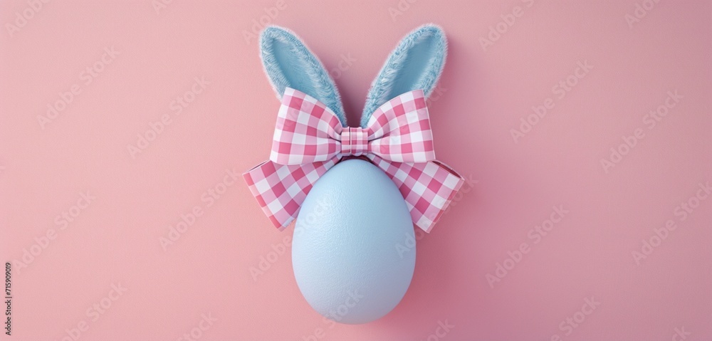 Periwinkle egg, bunny ears, gingham bow, and checkerboard