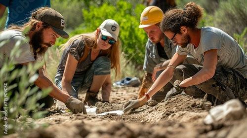 Archaeological team analyzing soil samples for traces of ancient plant material, contributing to environmental studies. [Analyzing soil samples for traces of ancient plant material