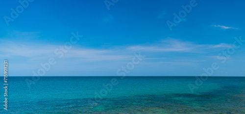 Panorama front viewpoint Leam Ya mountain landscape sea sky blue clear background no cloud day time look calm summer Nature tropical beautiful pacific ocean wave water nobody travel exotic horizon.