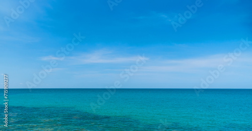 Fototapeta Naklejka Na Ścianę i Meble -  Panorama front viewpoint Leam Ya mountain landscape sea sky blue clear background no cloud day time look calm summer Nature tropical beautiful pacific ocean wave water nobody travel exotic horizon.