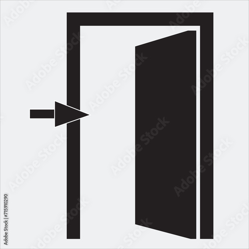 Door Open enter front come in sign clip art symbol icon black EPS, black and white doors Vector