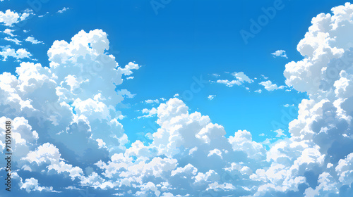 Blue sky background with white fluffy clouds