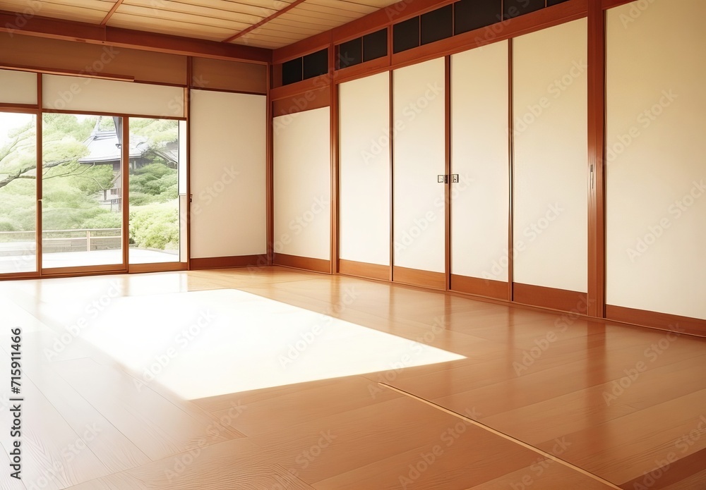 Japanese empty room wood on wooden floor japane Japanese empty room wood on wooden floor japane