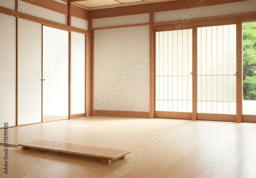 Japanese empty room wood on wooden floor japane