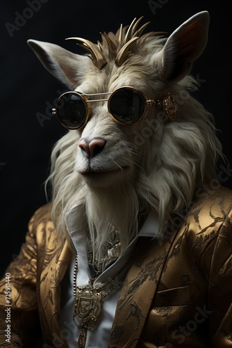  a close up of a person wearing a suit and sunglasses with a cat's head in the middle of the frame. © Shanti