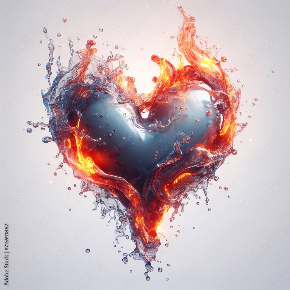 Heart shape what blends water and flame. AI generted illustration
