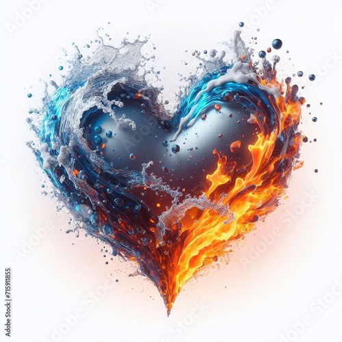 Heart shape what blends water and flame. AI generted illustration