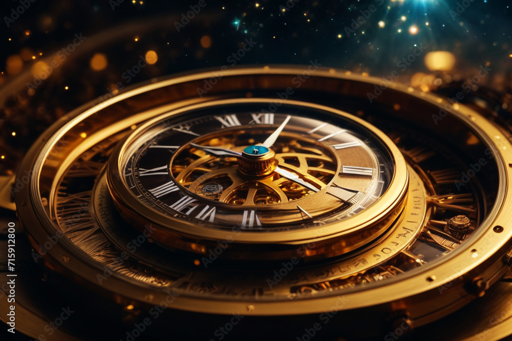 Naklejka premium Gold watch and space