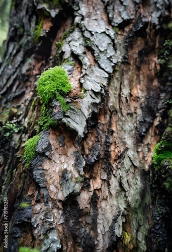 AI generated illustration of a Moss thriving on a tree branch close to the tree's trunk