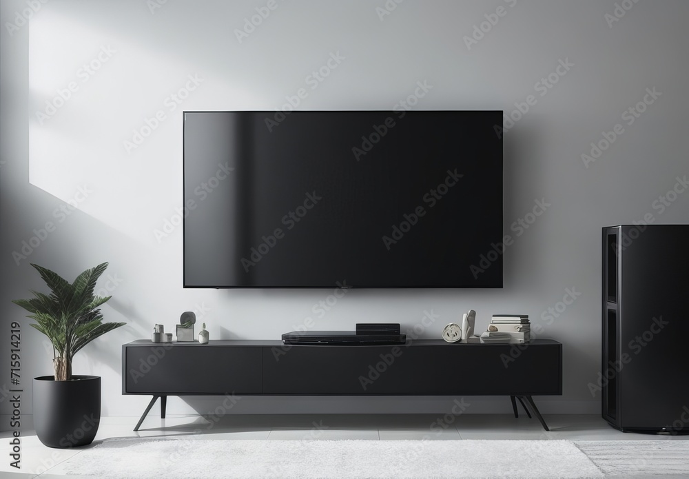 Realistic mockup of living room with big plasma Realistic mockup of living room with big plasma