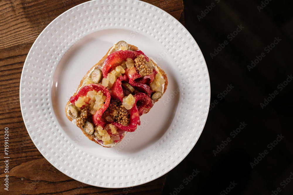 bruschetta with French mustard and cornichons bruschetta with French mustard and cornichons