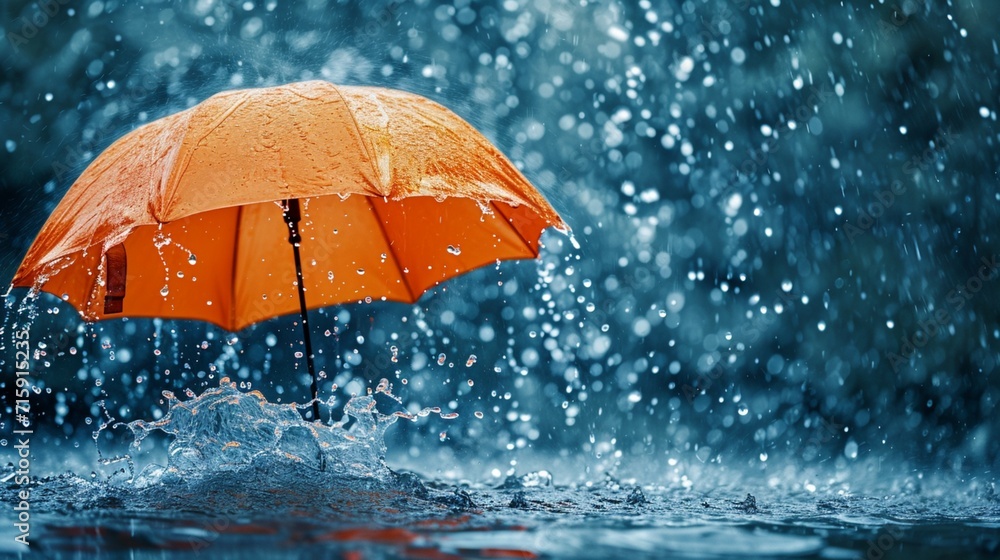 Orange swirl umbrella showcasing artistic rain splash.