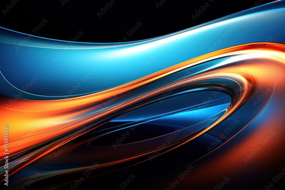 Fototapeta premium a close up of a blue and orange wave on a black background with a light reflection on the bottom of the wave.