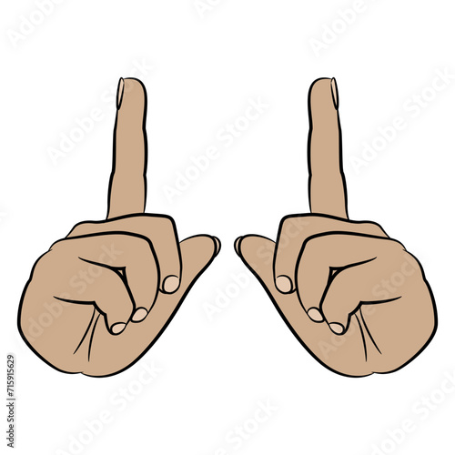 Two human hands with pointing up index fingers. Showing size or distance gesture. Cartoon style. On black background.