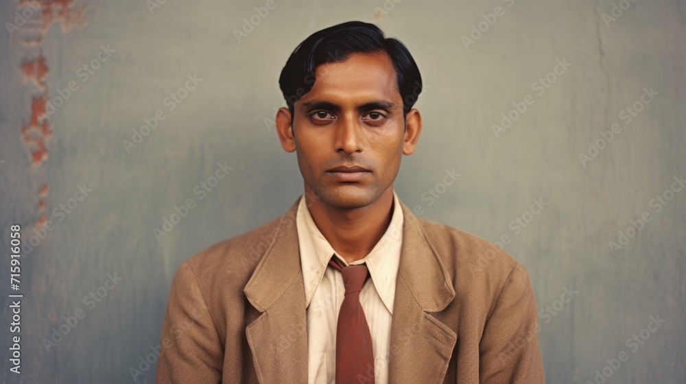 Photorealistic Adult Indian Man with Brown Straight Hair vintage Illustration. Portrait of a person in Great Depression era aesthetics. Historic movie style Ai Generated Horizontal Illustration. Photorealistic Adult Indian Man with Brown Straight Hair vintage Illustration. Portrait of a person in Great Depression era aesthetics. Historic movie style Ai Generated Horizontal Illustration.
