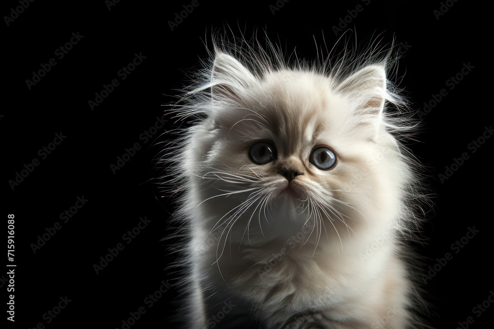 Colourpoint Seal Point Persian Domestic Cat, Kitten against Black Background