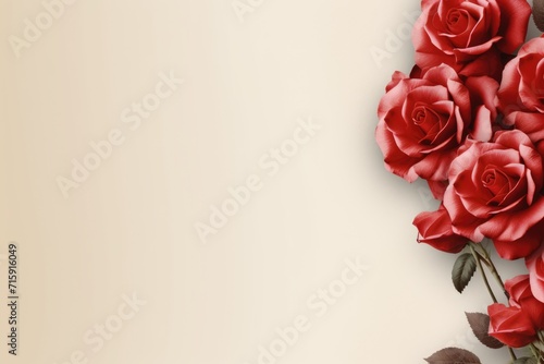 Red roses on beige paper background with copy space card. St. Valentine s day poster. AI Generated 