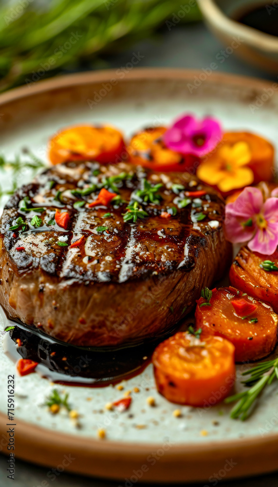 Filet Mignon with Pepper and Edible Flowers Filet Mignon with Pepper and Edible Flowers