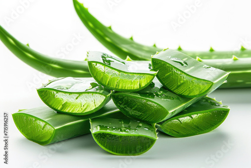 Meticulously cut pieces of Aloe Vera against a white backdrop
