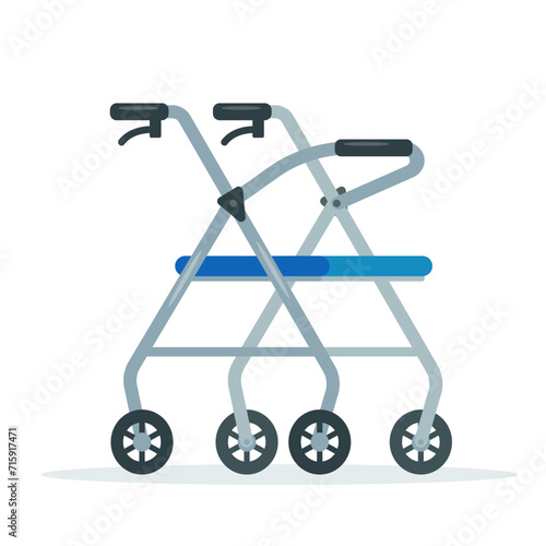 Walkers or rollator for people with disabilities or elderly and social adaptation. Medical equipment for clinic and hospital. Vector icon illustration isolated on white background.
