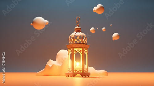 Ramadan Kareem religious background with ramadan lamp silhouette