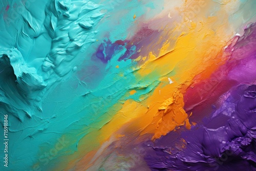  a close up of a multicolored painting with a white background and blue  yellow  purple  green  orange  and pink colors.