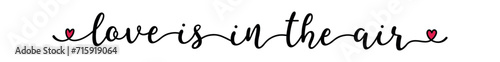 Love Is In The Air quote as banner or logo, hand sketched. Funny Valentine's love phrase. Lettering for header, label, announcement, advertising, flyer, card, poster, gift.
