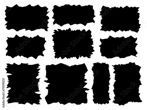 Grunge jagged rectangles black silhouettes. Abstract torn rectangles. Geometric vector illustration.