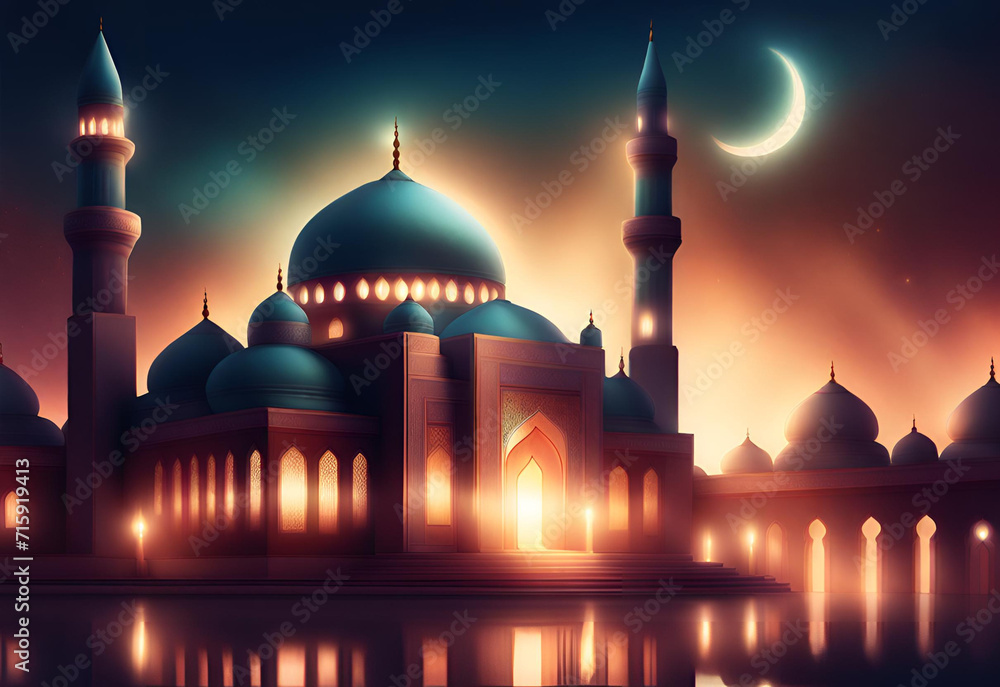 beautifully lit mosque 