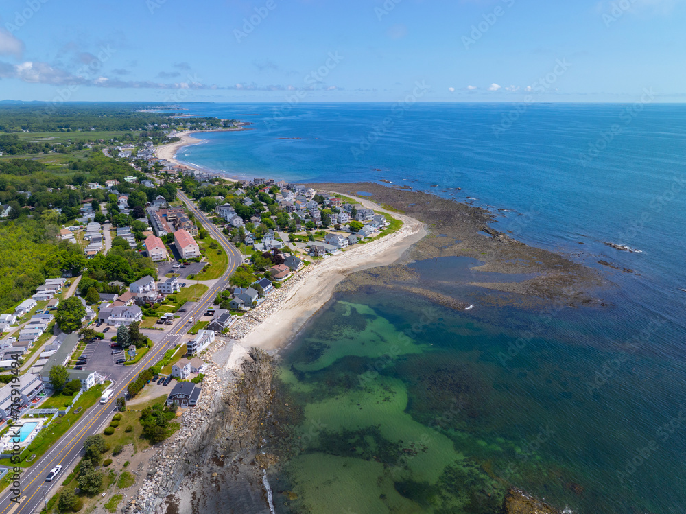 Ruth Simpton Seashore Park at Plaice Cove aerial view at North Beach in Town of Hampton, New Hampshire NH, USA.