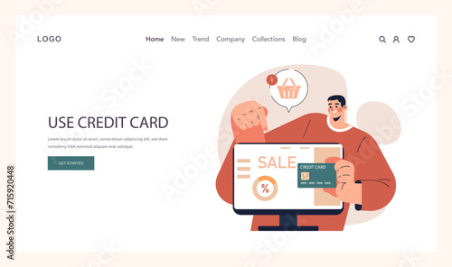 Impulsive buying web banner or landing page. Shopaholic money problems. Consumer doing useless purchases without thoughtful consideration or planning. Spontaneous buying. Flat vector illustration