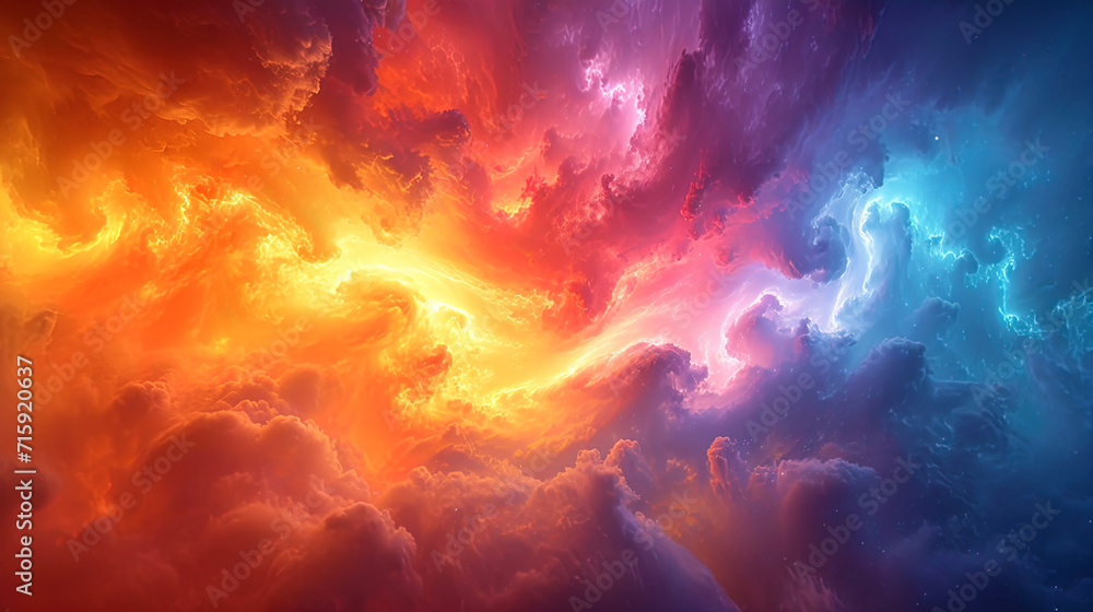 The background of heaven, where the lines of iridescent clouds create a visual effect of depth and The background of heaven, where the lines of iridescent clouds create a visual effect of depth and