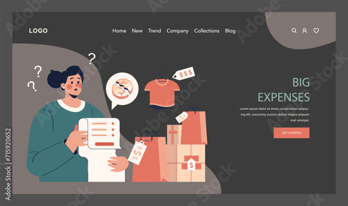 Impulsive buying web banner or landing page dark or night mode. Shopaholic money problems. Consumer doing useless purchases. Spontaneous buying. Flat vector illustration