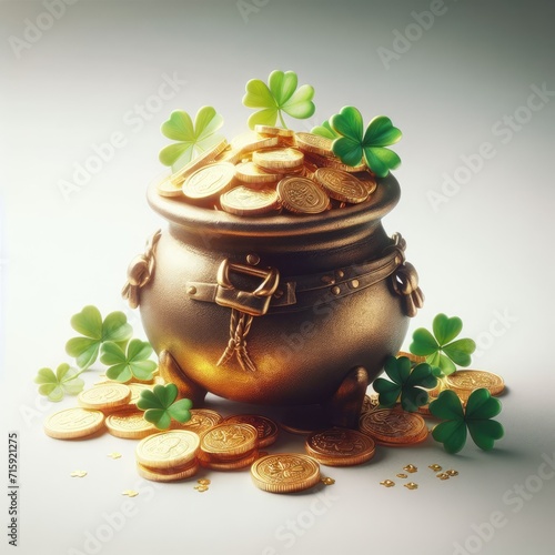pot with gold coins and leprekon st patrick 