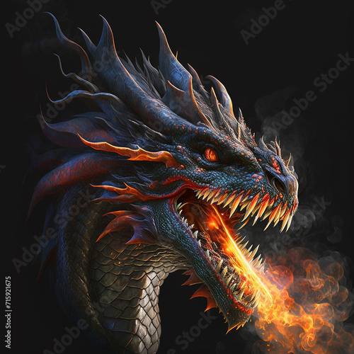 dragon image come out the fire on the mouth